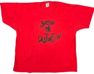 90s Social Distortion Band T-Shirt FLAWED Punk Rock Skater Indie Sleaze Red 2XL